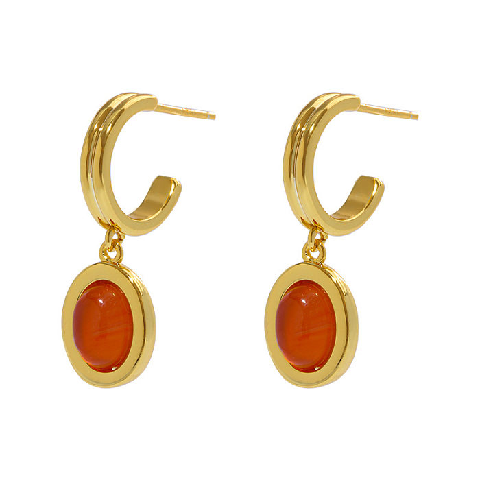 Elegant Oval Copper Plating Inlay Agate Tiger Eye Shell 18K Gold Plated Earrings Necklace