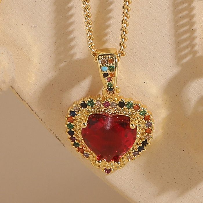 Lässige Halskette mit Anhänger in Herzform, Kupfer, unregelmäßige Einlage, Zirkon, 14 Karat vergoldet