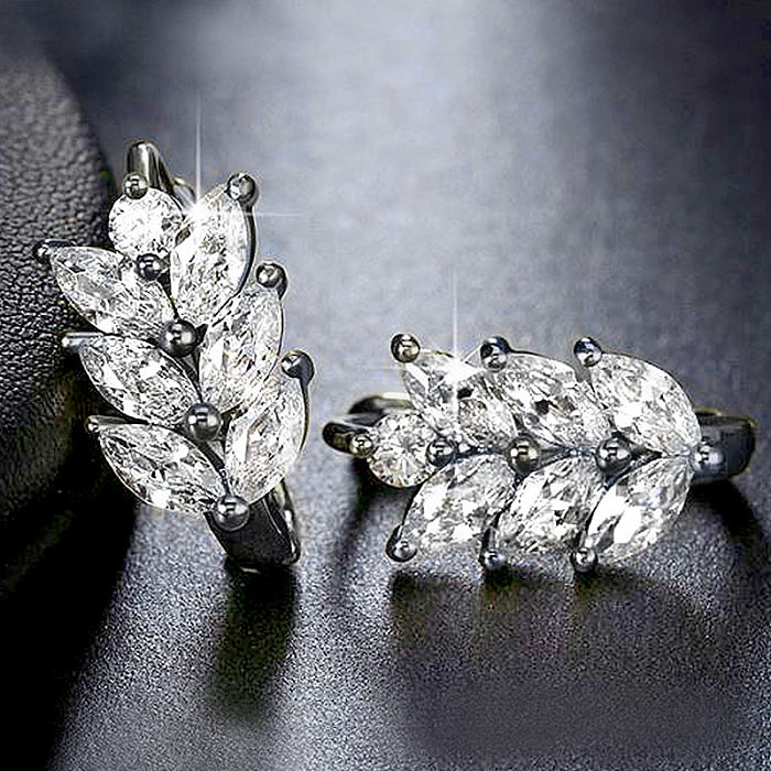 Mode-Blatt-Kupfer-Ohrringe eingelegte Zirkon-künstliche Edelstein-Kupfer-Ohrringe