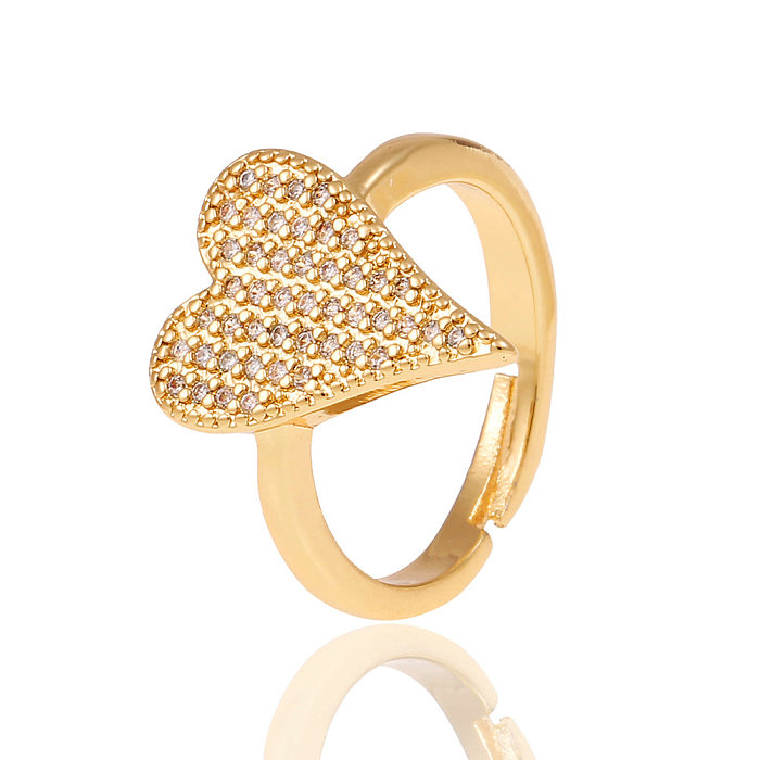 Joias femininas em forma de coração diamante aberto anel de cobre ajustável