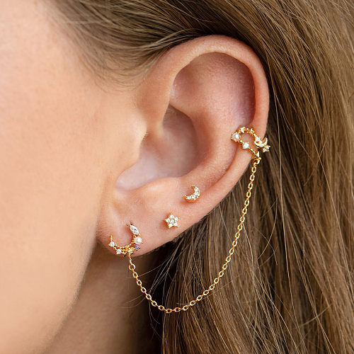 Mode étoile lune gland cuivre incrustation perles artificielles Zircon boucles d'oreilles 3 pièces ensemble