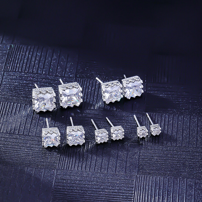 1 Pair Simple Style Square Plating Inlay Copper Zircon White Gold Plated Ear Studs