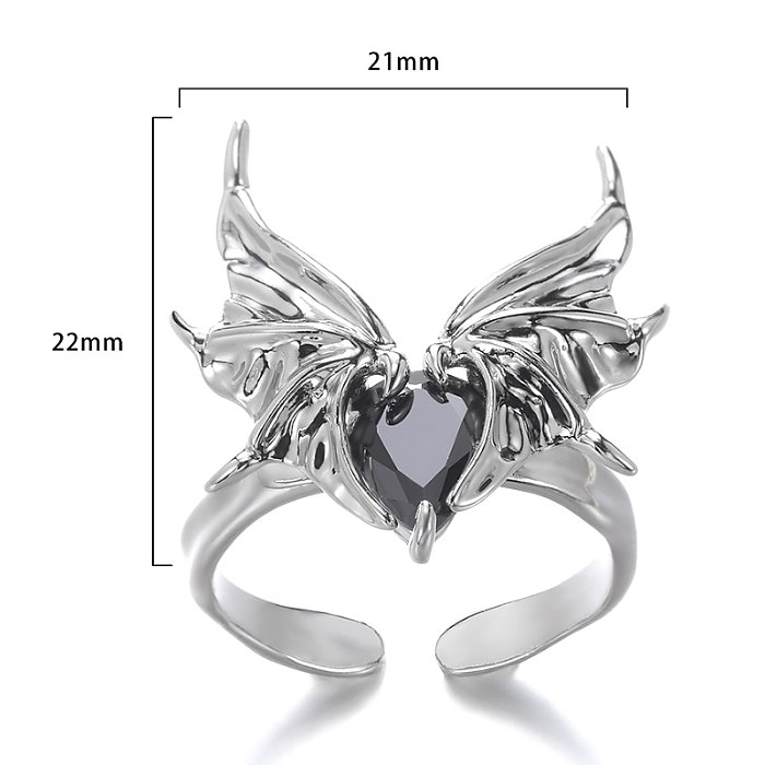 Exaggerated Simple Style Wings Stainless Steel Inlay Zircon Open Rings