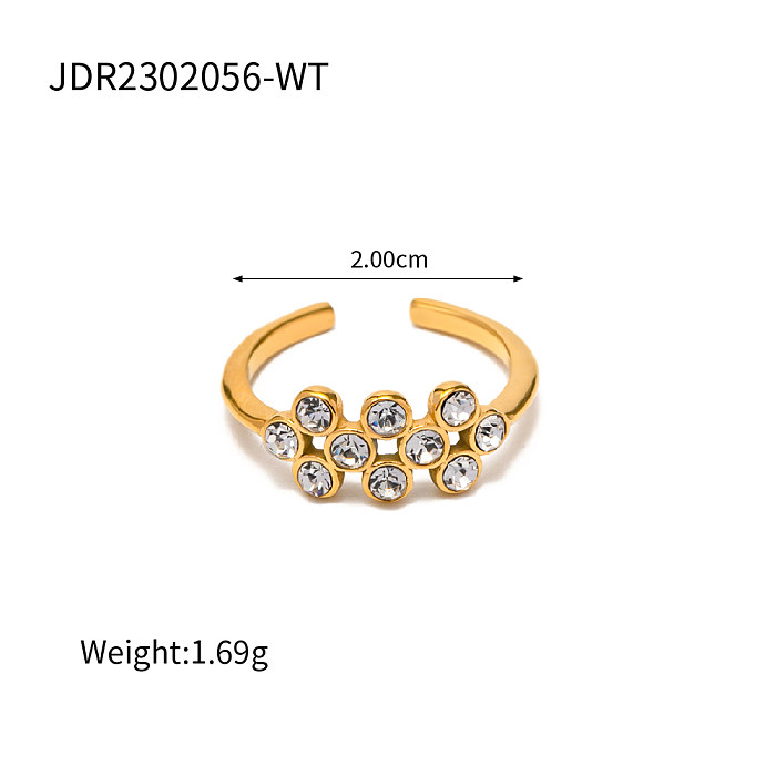 Anneau ouvert rond en acier inoxydable, 1 pièce, Style INS, incrustation de perles de diamant artificiel