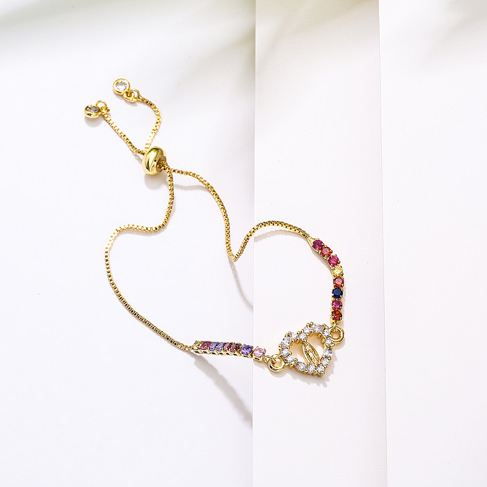 Bracelets en cuivre en forme de coeur Portrait de mode Bracelets en cuivre Zircon incrustés