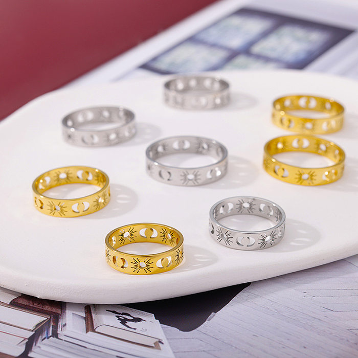 Casual Simple Style Sun Moon Stainless Steel Rings In Bulk