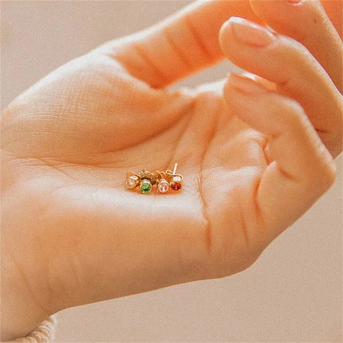 1 Pair Simple Style Geometric Plating Inlay Copper Zircon 18K Gold Plated Ear Studs