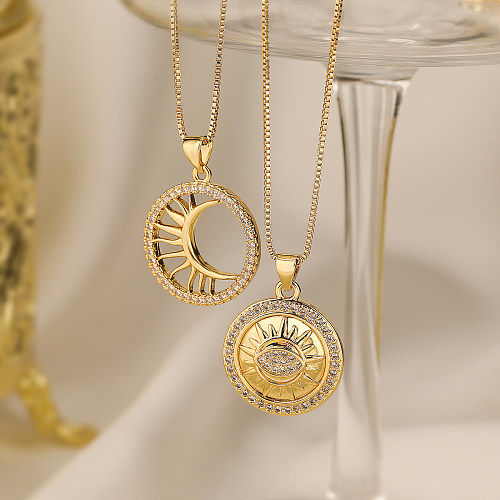 Aogu – collier avec pendentif rond en cuivre plaqué or 18 carats, en Zircon, soleil et lune, Niche féminine, collier haut sens