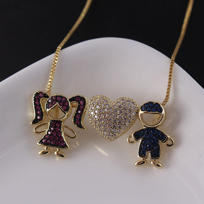 Simple Style Heart Shape Copper Plating Inlay Zircon Gold Plated Pendant Necklace