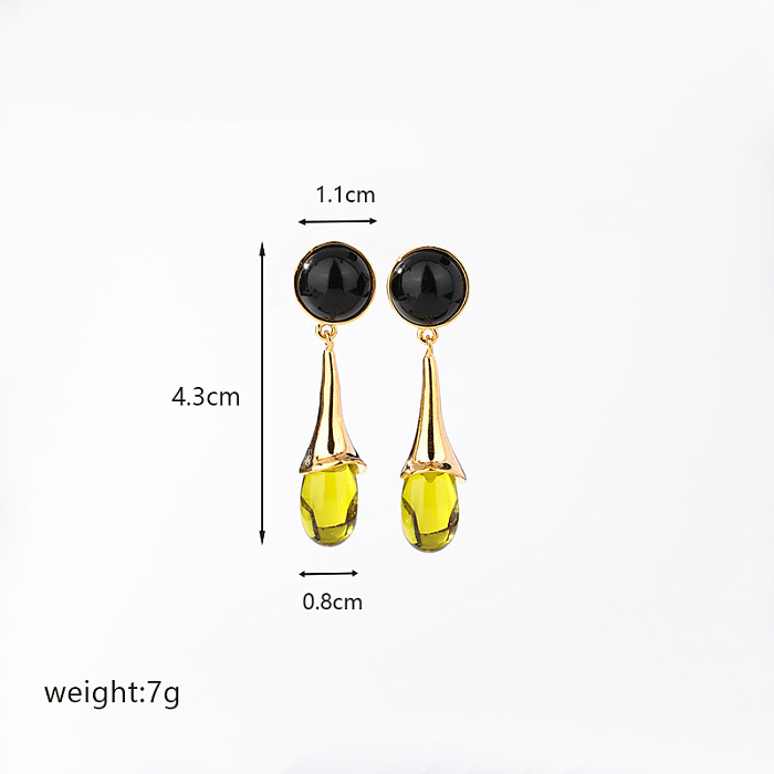 1 Pair Elegant Streetwear Geometric Plating Inlay Copper Natural Stone Agate 18K Gold Plated Drop Earrings