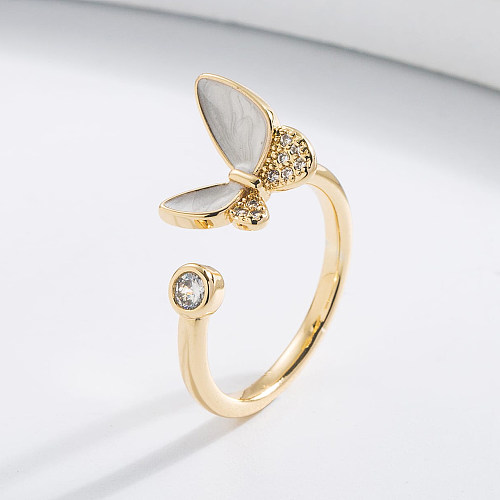 Fashion Butterfly Copper Gold Plated Zircon Open Ring