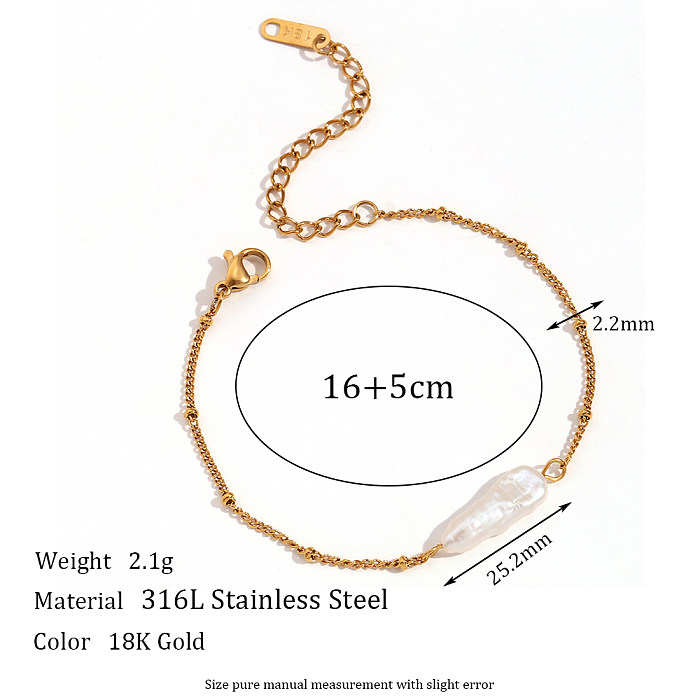 Geometrische Vintage-Stil-Armband-Halskette aus Edelstahl mit Perlenbeschichtung, 18 Karat vergoldet