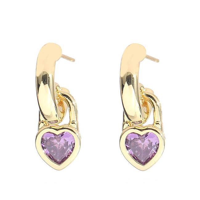 1 Pair Simple Style Heart Shape Inlay Copper Zircon Drop Earrings