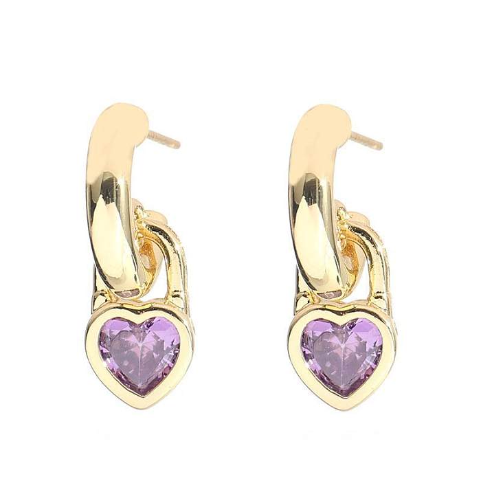 1 Pair Simple Style Heart Shape Inlay Copper Zircon Drop Earrings