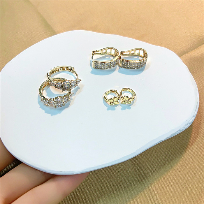 1 Pair Casual Sweet Shiny Flower Butterfly Plating Inlay Copper Zircon Gold Plated Earrings
