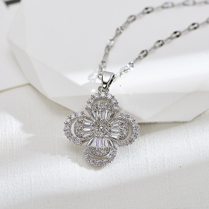 Süße Blumen-Kupfer-Inlay-Zirkon-Ohrring-Halskette