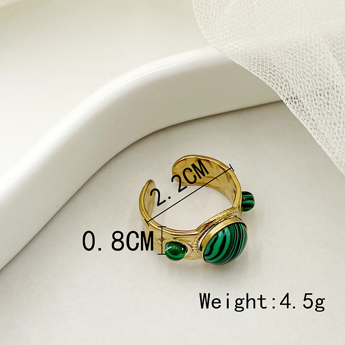 Retro Round Stainless Steel Gold Plated Turquoise Open Ring In Bulk