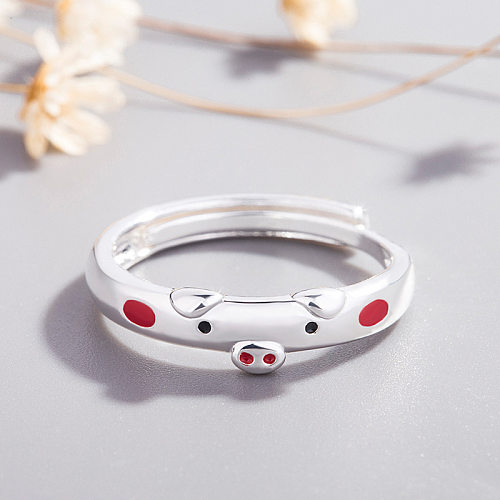 New Silver-plated Couple Cute Piggy Animal Copper Ring