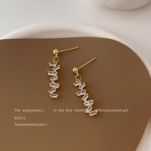 1 Pair INS Style Basic Modern Style Geometric Copper Plating Inlay Zircon 14K Gold Plated Drop Earrings