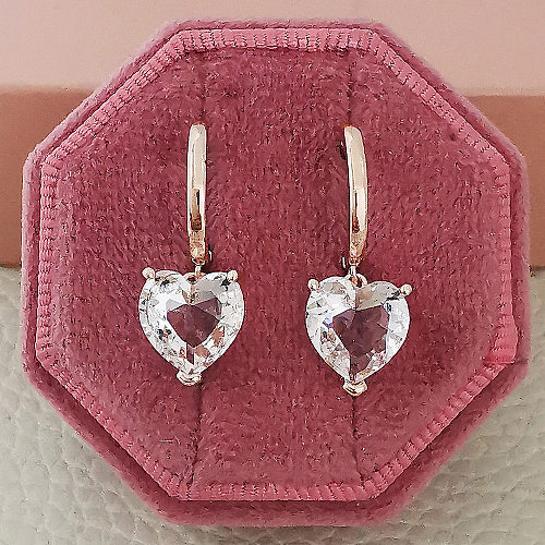 1 par de brincos de gota de zircão com incrustação de cobre em forma de coração