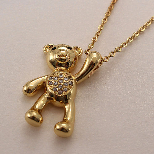 IG Style Cute Little Bear Cobre Banhado A Ouro Zircão Pingente Colar A Granel