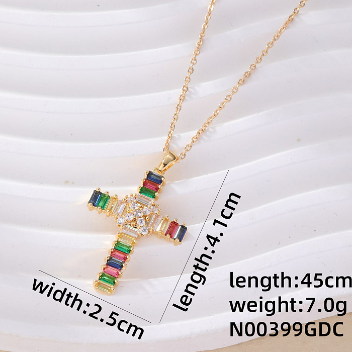 Hip-Hop Luxurious Cool Style Cross Copper Zircon Pendant Necklace In Bulk