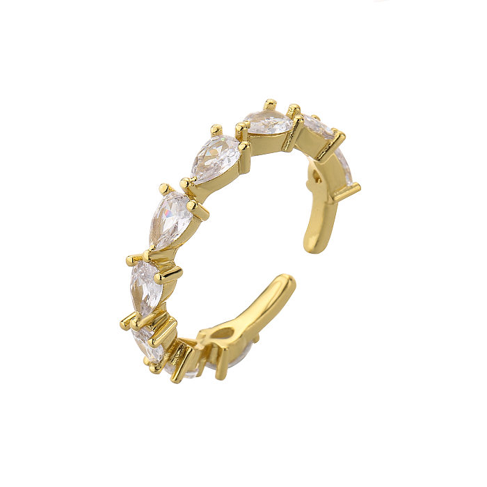 Fashion Micro-inlaid Zircon Drop-shaped Row Diamond 18k Gold-plated Copper Ring