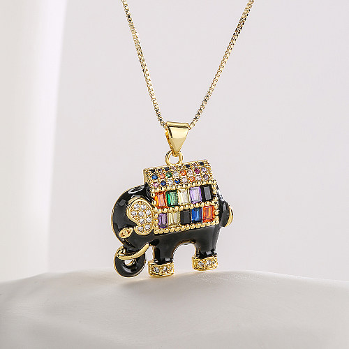 Moda elefante cobre esmalte banhado a ouro zircão pingente colar 1 par
