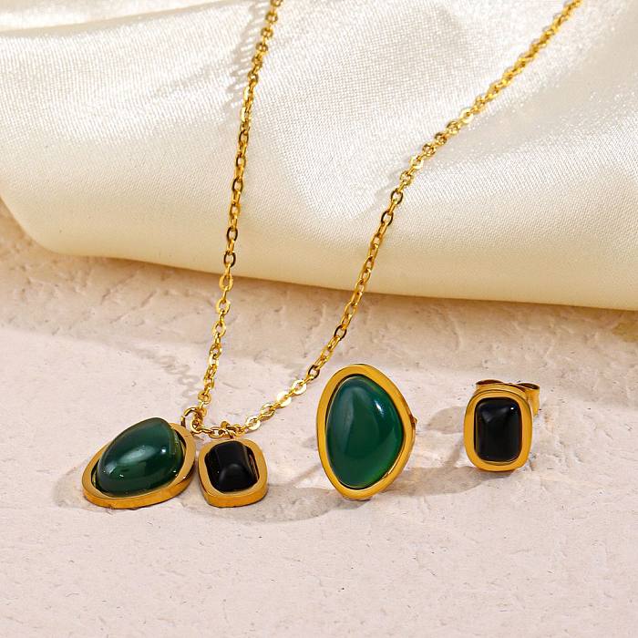IG Style Simple Style Rectangle Stainless Steel Plating Inlay Gem 18K Gold Plated Earrings Necklace