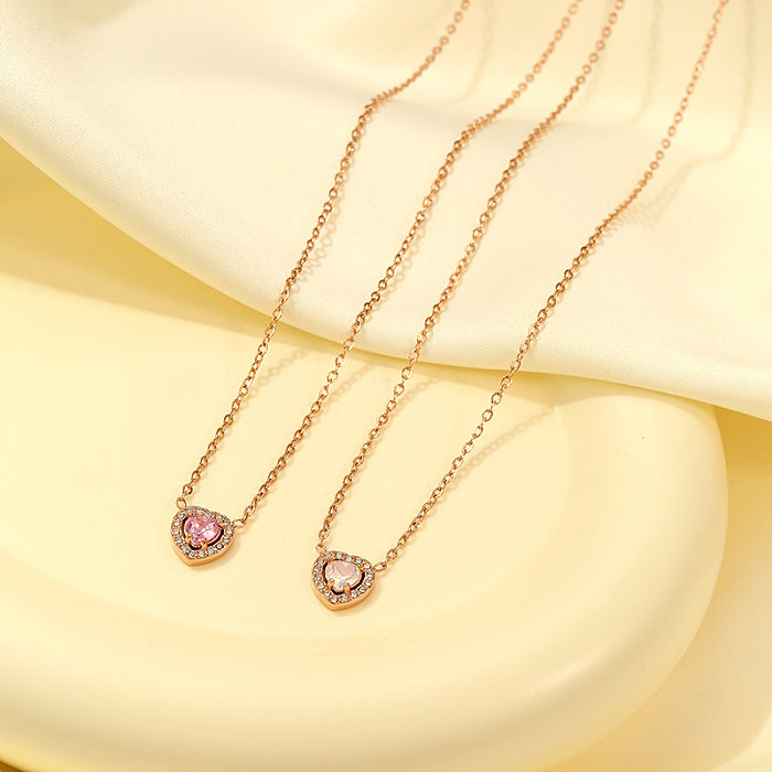 Casual Simple Style Heart Shape Stainless Steel Plating Inlay Zircon Rose Gold Plated Gold Plated Bracelets Necklace