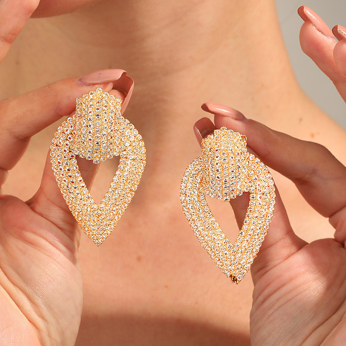 1 Pair Fashion Heart Shape Copper Plating Inlay Zircon Earrings