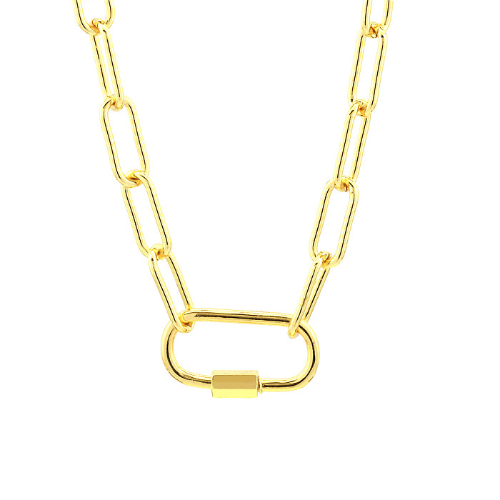 Hip-Hop Simple Style Oval Copper Plating 18K Gold Plated Pendant Necklace