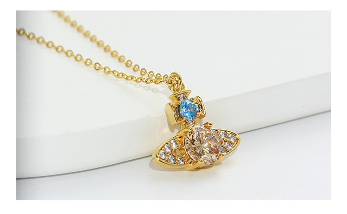IG Style Simple Style Planet Copper Plating Inlay Zircon Gold Plated Silver Plated Pendant Necklace