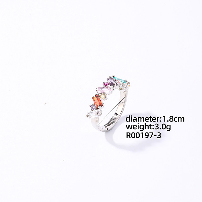 Casual Sweet Electrocardiogram Rectangle Copper Plating Inlay Zircon White Gold Plated Open Rings