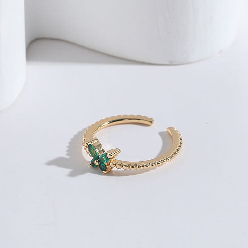 1 peça de anel aberto de zircão com incrustações de cobre e borboleta da moda
