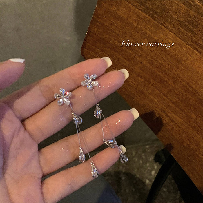 1 Pair Elegant Sweet Flower Plating Inlay Copper Zircon Drop Earrings