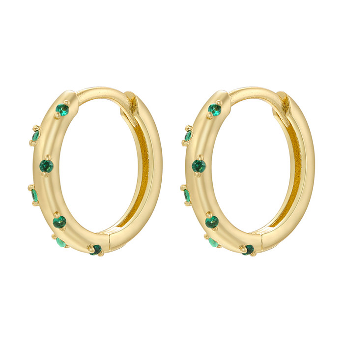 1 Pair Casual Simple Style Round Plating Inlay Copper Zircon 18K Gold Plated Hoop Earrings