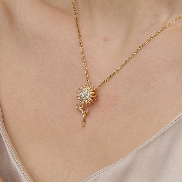 Einfache Halskette mit Blumen-Kupfer-Zirkon-Anhänger in loser Schüttung