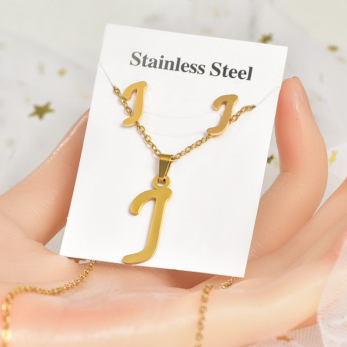Fashion Letter Titanium Steel Plating Women'S Earrings Necklace 1 Set
