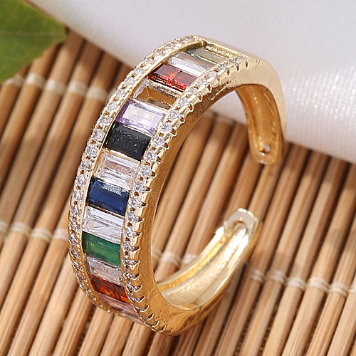 Streetwear Geometric Copper Inlay Zircon Open Rings