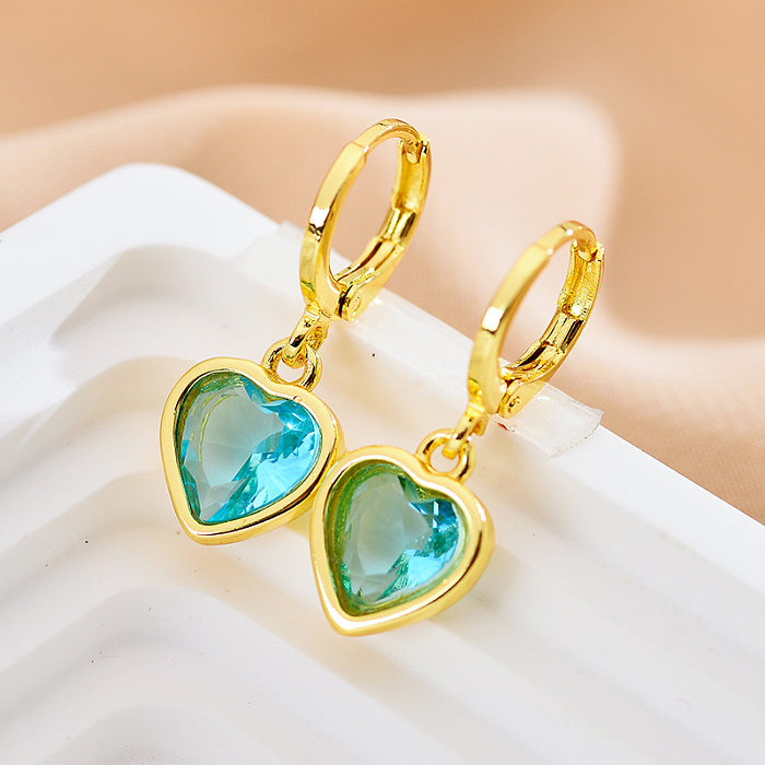 1 Pair Sweet Heart Shape Plating Inlay Copper Zircon Gold Plated Drop Earrings