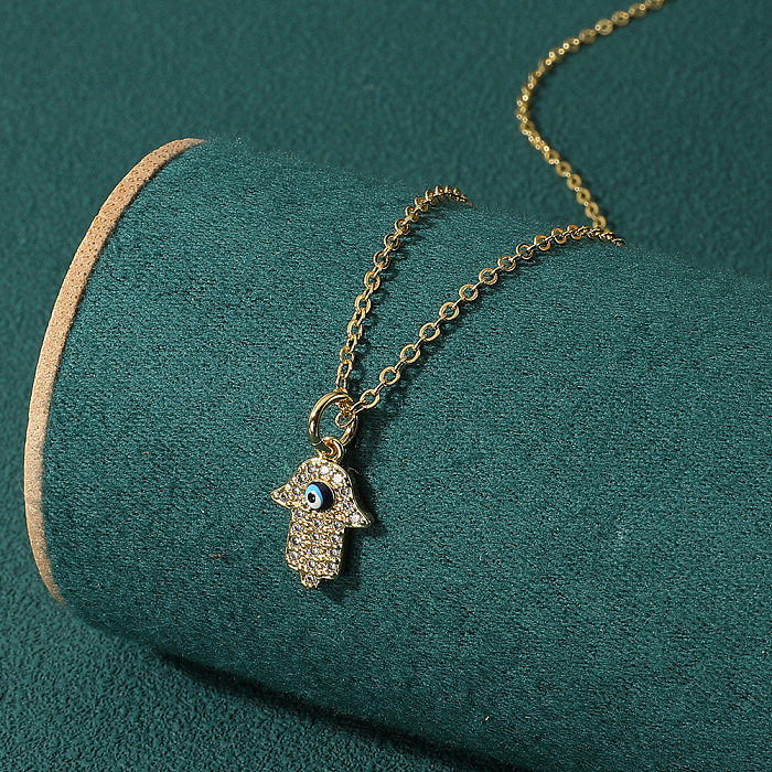 Modern Style Roman Style Devil'S Eye Palm Copper Plating Inlay Zircon Pendant Necklace