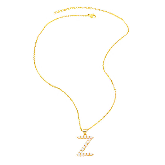 Einfacher Stil Buchstaben-Kupfer-vergoldete künstliche Perlen-Anhänger-Halskette, 1 Stück