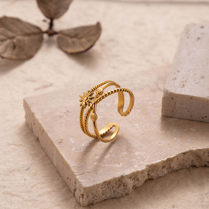 INS Style Simple Style Leaf Solid Color Stainless Steel Plating Hollow Out 18K Gold Plated Open Ring