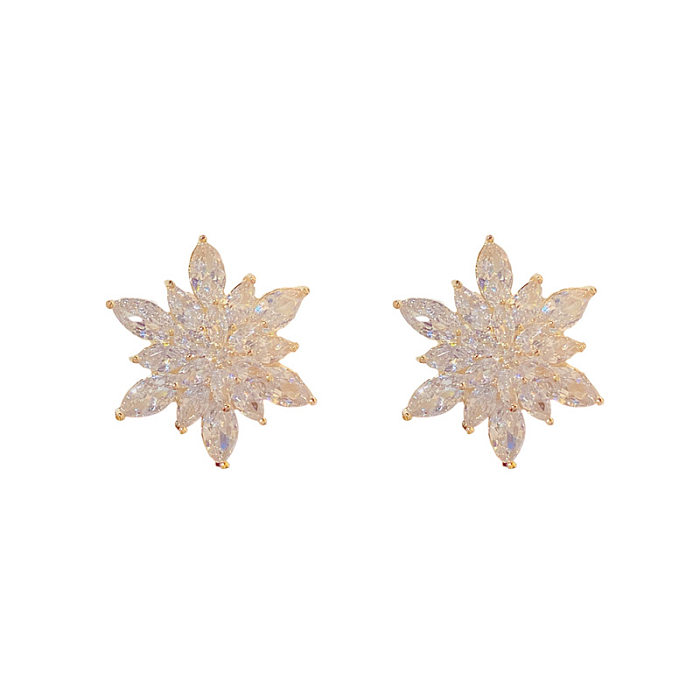 1 par de pendientes elegantes de circonita de cobre con incrustaciones de flores para mujer