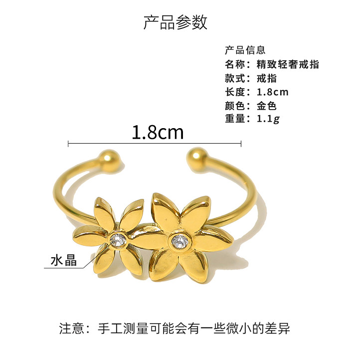 Großhandel Vintage-Stil Blume Edelstahl Titan Stahl Beschichtung Inlay 18K vergoldet Zirkon offene Ringe