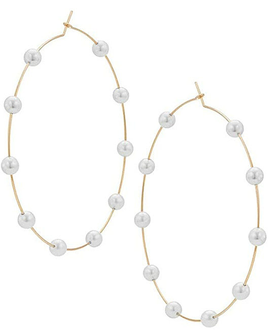 1 Pair Fashion Solid Color Copper Inlay Artificial Pearls Hoop Earrings