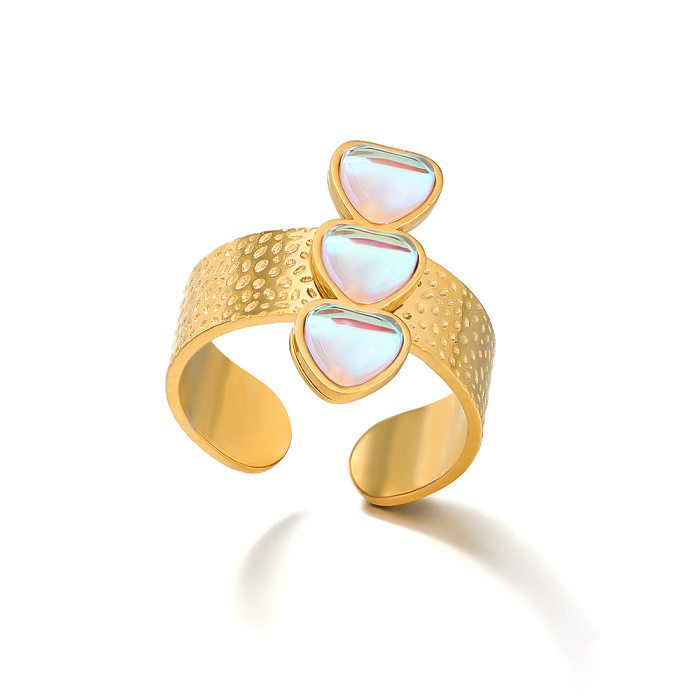 Simple Style Heart Shape Stainless Steel Inlay Opal Open Ring 1 Piece