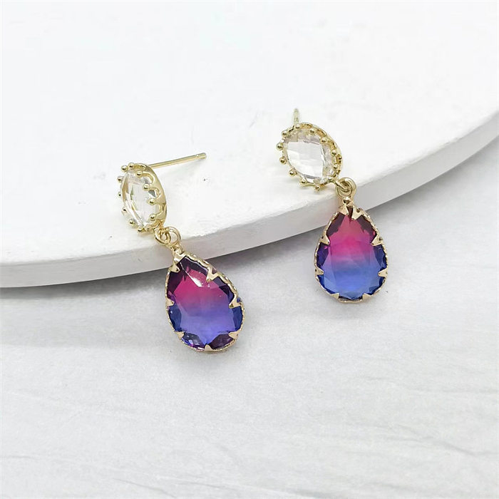1 Pair Simple Style Water Droplets Inlay Copper Crystal Drop Earrings Earrings