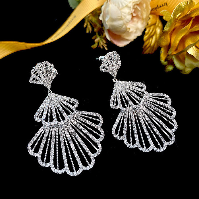 1 Pair Exaggerated Sector Inlay Copper Zircon Drop Earrings